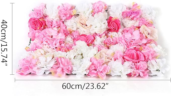 20 Pack Artificial Flower Wall Panels 24" x 16" Pink&White Faux Hydrangea and Rose Artificial Flower Backdrop Panels for Wedding Party Event Flower Wall Decor