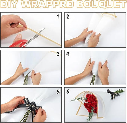 YOUlDIANZI Bouquet Wrapping Paper Kit - 20 Sheets Waterproof Floral Paper in Black, Pink, Beige With Ribbons, Flower Pins, 3D Butterflies for Florist Wrap