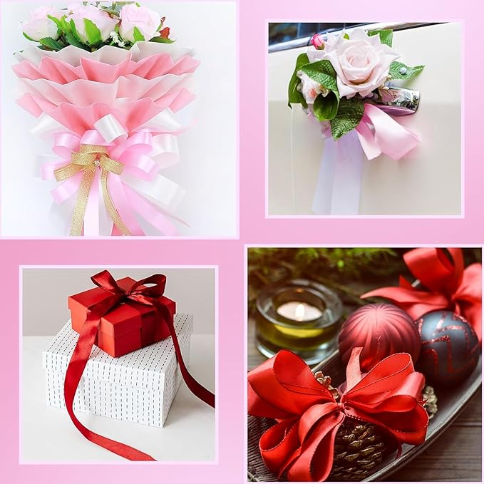 Pink Satin Ribbon 1-1/2 Inch x 2 Rolls Pink Wide Satin Fabric Ribbon for Gift Packaging, Christmas, Wedding, Flower Bouquet, Holiday Party, Invitation