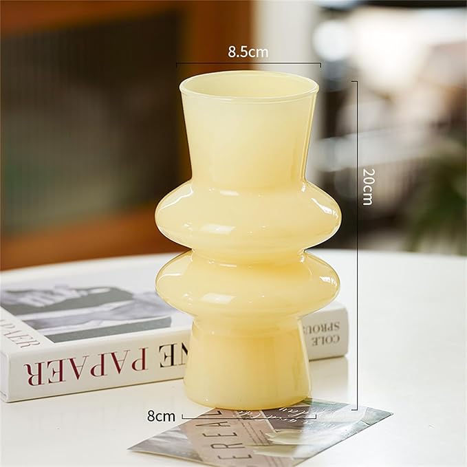 JSPYFITS Modern Glass Vases, 7.87" Tall Four-Layer Glass Vase Bubble Flowers Vases Decorative for Home Décor, Decorative Milky Yellow Glasses Table Vase for Wedding Housewarming Gift