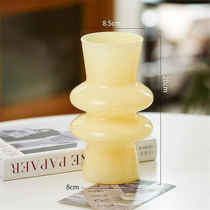 JSPYFITS Modern Glass Vases, 7.87" Tall Four-Layer Glass Vase Bubble Flowers Vases Decorative for Home Décor, Decorative Milky Yellow Glasses Table Vase for Wedding Housewarming Gift