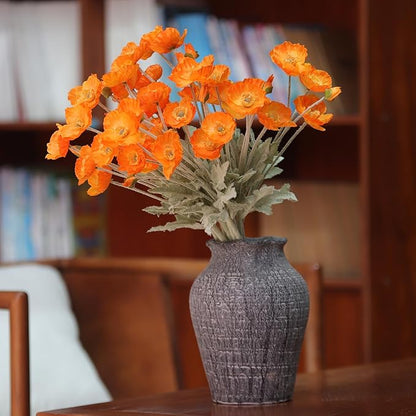 12PCS Orange Poppy Flowers Artificial 23" Real Touch Stems Faux Poppies Silk Flowers for Home Decor Indoor (Orange)