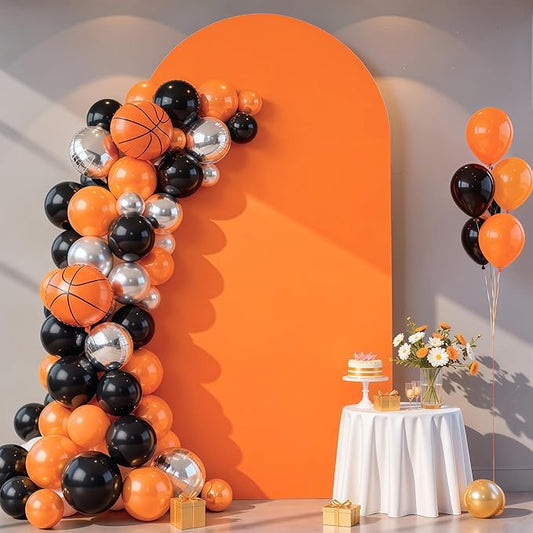 6FT Orange Arch Backdrop Cover - Polyester Fitted Wedding Arch Stand Covers Round Top Chiara Arch Backdrop Cover for Birthday Party Banquet Photo Background Decoration