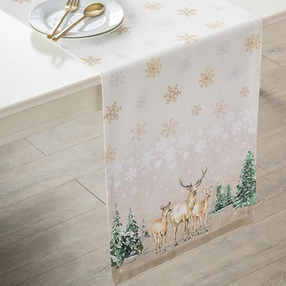 Maison d' Hermine Table Runner 100% Cotton Single Layer Table Runners 36 inches Long for Thanksgiving Christmas Decorations Home Kitchen Dining Party Wedding (Deer in The Woods, 14.5" x 36")