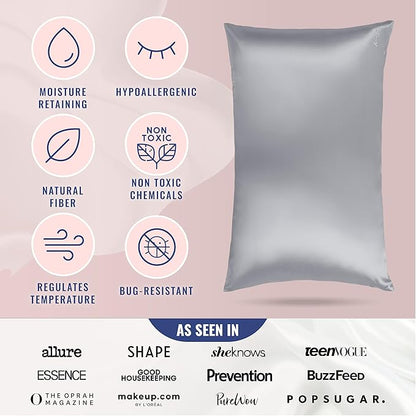 Blissy Silk Pillowcase - 100% Pure Mulberry Silk - 22 Momme 6A High-Grade Fibers - Silk Pillow Cover for Hair & Skin - Regular, Queen & King (Silver, Queen)