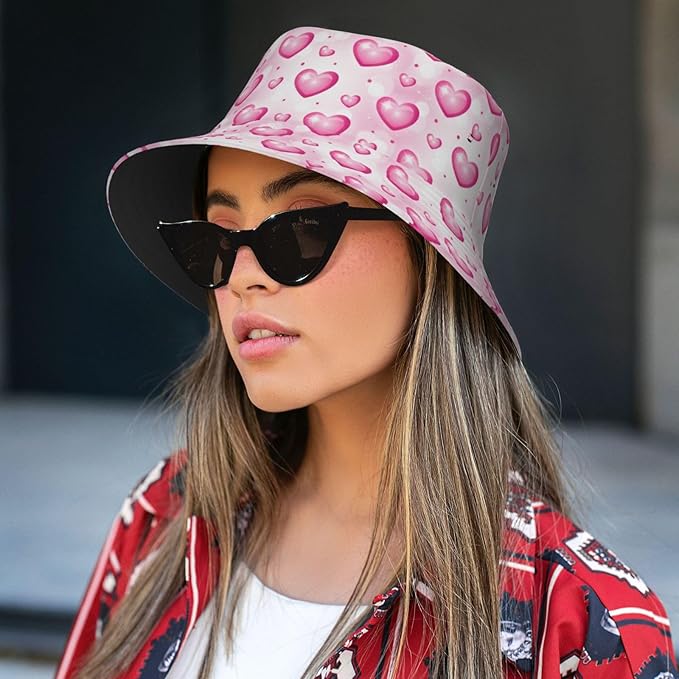 Love Bucket Hat Heart Fisherman Cap Romantic Bucket Hats Sun Caps for Hiking Camping