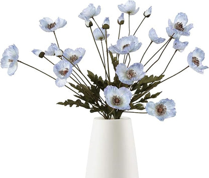 IPOPU Vintage Light Blue Poppies Flowers Artificial 6PCS Silk Poppies Realistic Faux Flowers for Vase Artificial Poppies Blue Fake Flower for Centerpieces Bridal Shower Party Decor (Light Blue)