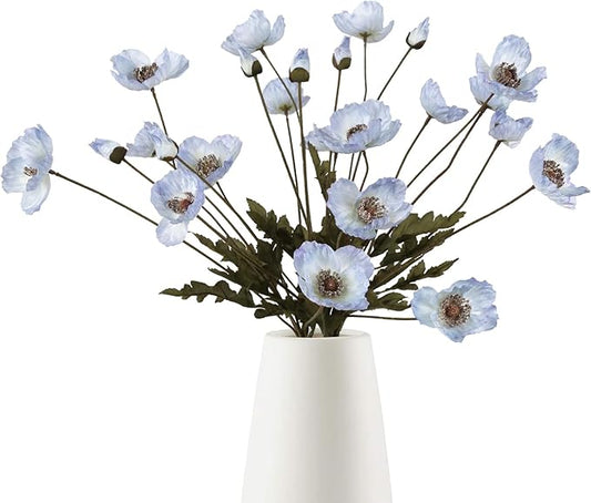IPOPU Vintage Light Blue Poppies Flowers Artificial 6PCS Silk Poppies Realistic Faux Flowers for Vase Artificial Poppies Blue Fake Flower for Centerpieces Bridal Shower Party Decor (Light Blue)