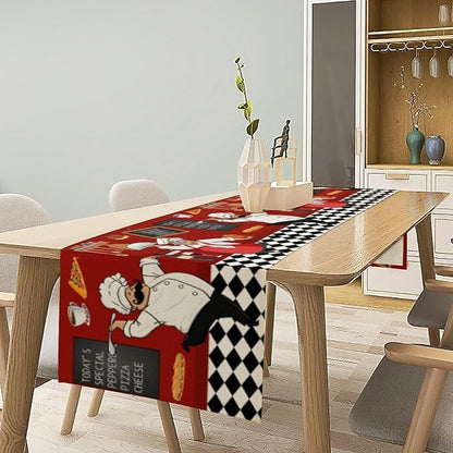 Retro Chef Table Runner,Farmhouse Burlap Table Runners for Party Wedding, Chef Decorations for TKitchen, Chef Kitchen Decor 13x70in