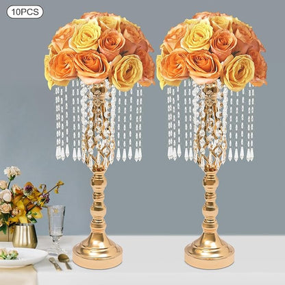 Vase | Bud Vases |10PCS Gold Crystal Flower Stands | Elegant Centerpiece for Weddings & Events | for Wedding Table Centerpieces, Aisle Guides, Party Decorations (Gold)