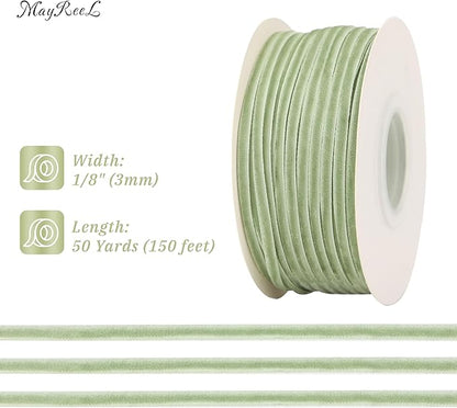 MAYREEL 1/8 Inch Sage Green Velvet Ribbon Thin Olive Green Vintage Ribbon for Wedding Invitations Gift Wrapping Party Favor Boxes 50 Yards