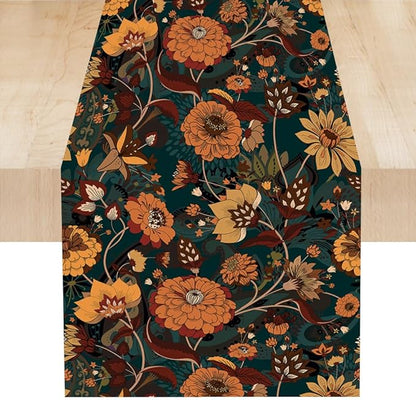 Orange Boho Floral Table Runner, Vintage Bohemian Home Kitchen Table Decoration for Birthday Party Picnic Decoration 13x90 Inch 1PCS