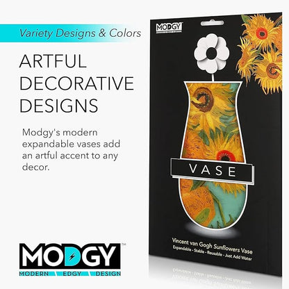 MODGY Collapsible and Expandable Plastic Flower Vase, Unbreakable, Foldable, Decorative Modern Centerpieces, Table Decorations, Van Gogh Sunflowers, 1 Pack