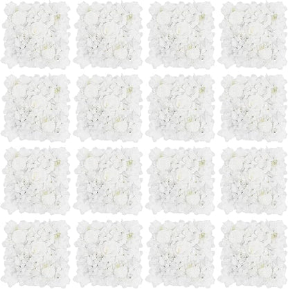 16Pcs Artificial Flower Wall Panel 3D Floral Backdrop Walls13.7 X 13.7" White Flower Wall Decor Panel Flower Backdrop for Party Home Background Decor
