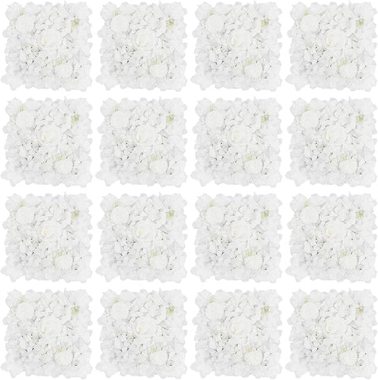 16Pcs Artificial Flower Wall Panel 3D Floral Backdrop Walls13.7 X 13.7" White Flower Wall Decor Panel Flower Backdrop for Party Home Background Decor