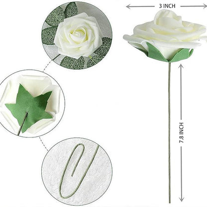 60Pcs Artificial Rose Flowers, Real Looking Fake Roses for Decorations, Foam Rose Bulk with Stems for DIY Wedding Bouquets Floral Arrangements Bridal Shower Party Home Decor (60, White)