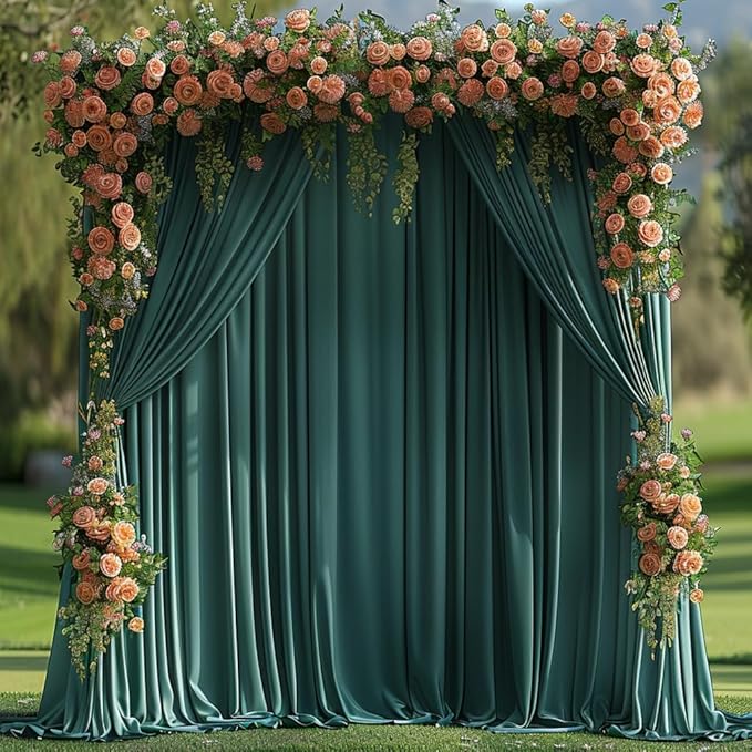 10x10ft Wrinkle Free Hunter Green Backdrop Curtain for Parties Soft Fabric Drapes Wedding Dark Green Curtain Backdrop for Birthday Party Decorations Background for Photography 5x10ft,2 Panels