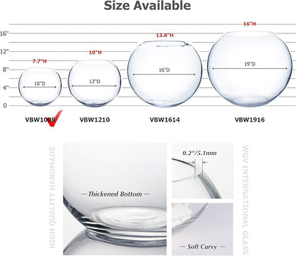WGV Large Bowl Glass Vase, Diameter 9", Height 8", (Multiple Sizes Choices) Clear Round Bubble Vase Jar, Floral Planter Terrarium for Wedding Event Home Decor, 1 Piece (VBW1008)