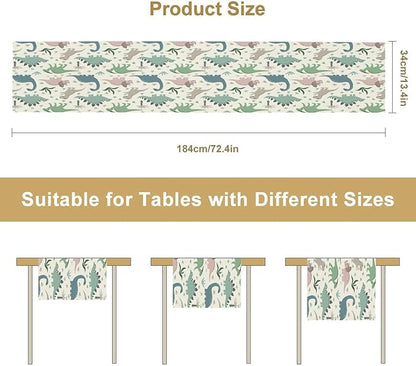 Cartoon Dinosaur Table Runner,Kids Boys Cute Colorful Animal Dino Abstract Print Tablecloth Burlap for Hotel Indoors Outdoor Dining Room Kitchen Holiday Party, 13x90in