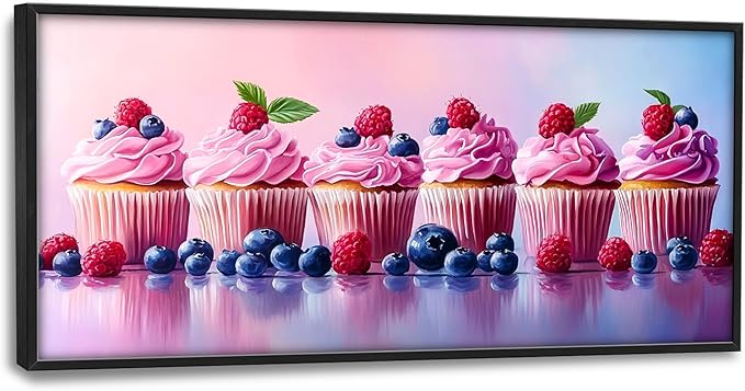 Pink Dessert Large Wall Art Framed Wall Decor for Living Room Cupcakes Pictures Oversized Canvas Print Painting Modern Extra Large Framed Artwork for Bedroom Office Home Decor 60"x30"