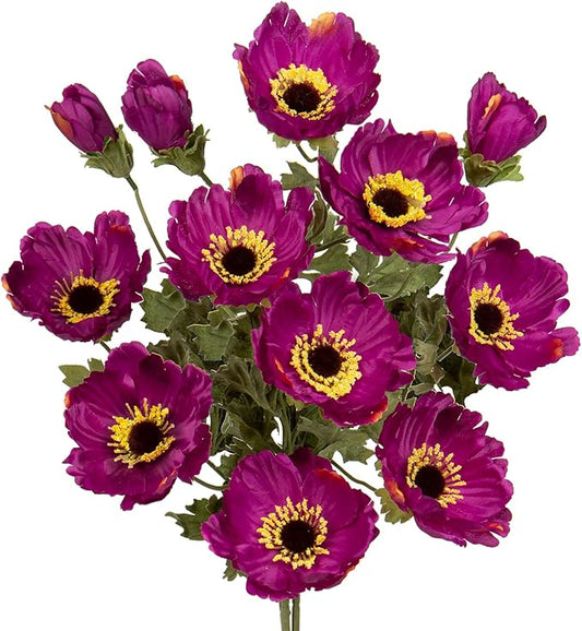 28.3" Purple Artificial Flowers Poppy Flowers 3Pcs Silk Fake Poppy Flowers Real Touch Faux Poppies Spring Flower Long Stem Arrangement with 4 Heads for Party Centerpiece Bouquet Table Home Decoration