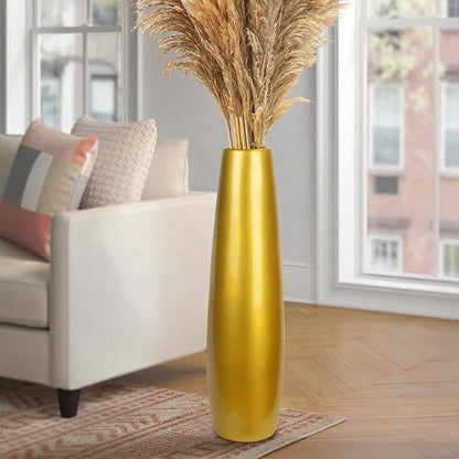 Gold Ceramic Tall Floor Vase,28 Inch Large Modern Flower Vases for Home Décor,Wicker Big Floor Vases Decorations for Farmhouse, Living Room,Bedroom,Standing Plastic Vase Decorative Tall