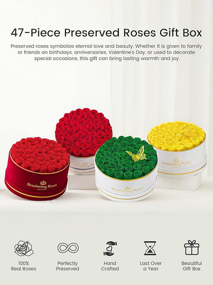 Preserved Roses Forever Flowers Real Roses in a Box Mother's Day Birthday Flowers for Her Mom Women Wife Valentine's Day, Red, 47 Piece