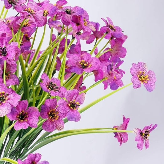 12 Bundles Artificial Flowers Outdoor UV Resistant Fake Flowers No Fade Plastic Plants Garden Porch Window Box Decorating (Purple)