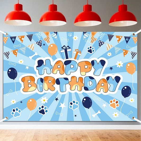Dog Happy Birthday Backdrop, Cute Cartoon Theme Dog Paw Balloons Pennant Print Wall Backdrop Decor Photo Banner Props for Boys Girls Birthday Party Decorations Supplies