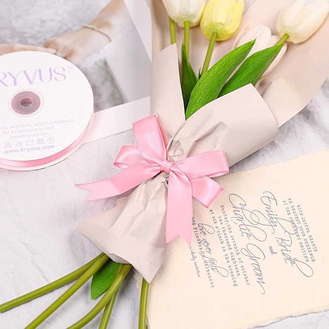 Pink Satin Ribbon, Double Faced 7/8 Inch X 50 Yards Pink Ribbon, Premium Satin Ribbons for Gift Wrapping, Crafts, Hair Bow Making, Sewing, Flower Bouquet, Wedding Party Decor