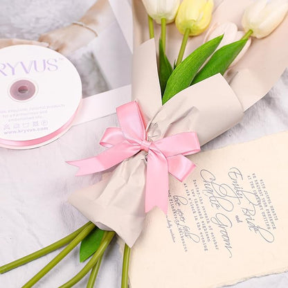 Pink Satin Ribbon, Double Faced 7/8 Inch X 50 Yards Pink Ribbon, Premium Satin Ribbons for Gift Wrapping, Crafts, Hair Bow Making, Sewing, Flower Bouquet, Wedding Party Decor