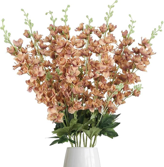 8PCS Delphinium Artificial Flowers 33.5'' Larkspur Silk Flowers Faux Long Stem Flowers for Wedding Table Centerpieces Home Garden Decor(Brown)