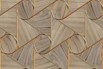 Golden Stripes and Circles and Imitation Wood Grain Wallpaper, Large Wall murals for bedrooms, Living Rooms, restrooms(Non-self-Adhesive)