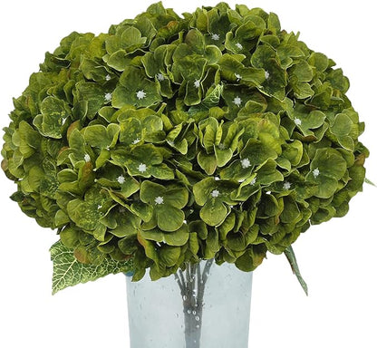 2Bouquets Artificial Fake Flowers Plants Silk Hydrangea Arrangements Wedding Bouquets Decorations Plastic Floral Home Kitchen Garden Party Festival Bar DIY(Olive Green,5 Flower Heads)