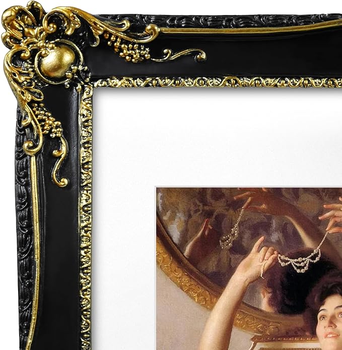 SIMON'S SHOP 11x14 Picture Frame Matted to 8x10 Photo, Vintage Black Picture Frames 11x14 with Mat, Baroque Style Wall and Tabletop Display Poster Frames