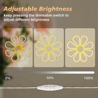 Flower Neon Signs Warm White LED Neon Light for Wall Decor Flowers Shaped Light up Sign for Bedroom, Christmas Gift, Shop, Teen Room, Dormitory (12.6 x12.6 inch)