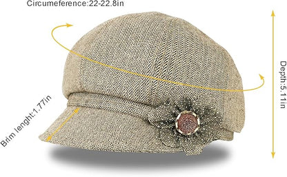 Women Retro Classic Visor Newsboy Cabbie Cap Beret Hats with Flower Buckle for Woman Ladies