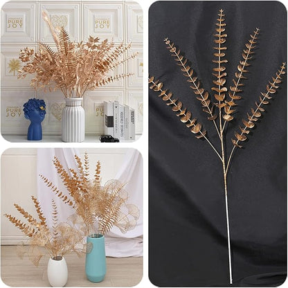 CATTREE Faux Gold Eucalyptus, Artificial Plastic Golden Plants 30" Tall 2 Pack, Christmas Decorations Fake Shrubs for Wedding Hotel Hall Party Indoor Home Table Centerpieces DIY Decor Planting Filler