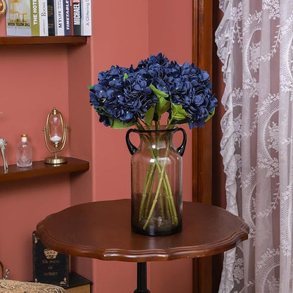 Kimura's Cabin 6pcs Navy Blue Artificial Silk Hydrangea Flowers Fake Hydrangeas with Stems Hydrangeas Bouquet for Wedding Home Halloween Party DIY Dining Table Decoration（Navy Blue）