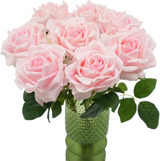 6 Pcs Silk Real Touch Latex Roses, Artificial Single Stem Big Bloom Faux Roses for Home Party Office Wedding Indoor Decor, Floral Arrangements, Table Centerpieces