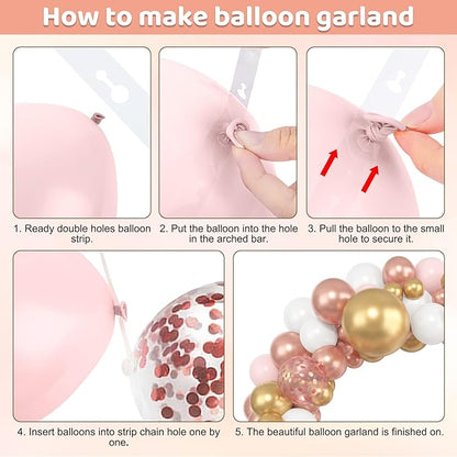 Amandir 153pcs Rose Gold Balloon Garland Arch Kit, Different Sizes 18 12 10 5 inch Pink White Gold Latex Metallic Confetti Balloons for Girls Graduation Birthday Bridal Baby Shower Party Decorations