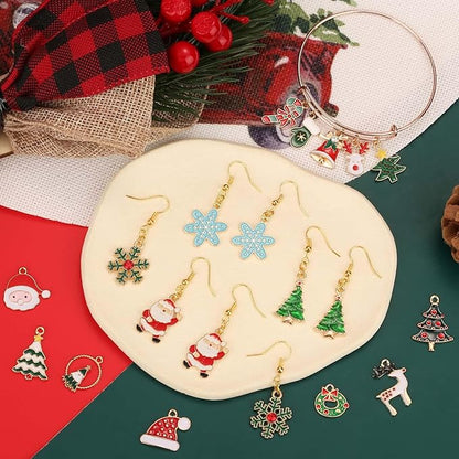 Acejoz 100Pcs 50 Pairs Christmas Charms for Jewelry Making and Bracelets, Gold Enamel Jewelry Pendants for Xmas Earring Bracelet Necklace Craft Making