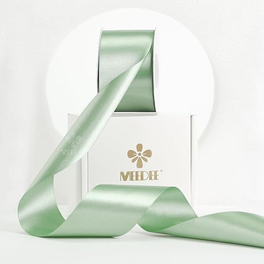 MEEDEE Sage Satin Ribbon 2 Inch Light Green Ribbon Double Faced Satin Ribbons by 25 Yards Silk Luxurious Green Ribbons for Crafts, Cake Decoration, Weddings, Flower Bouquet