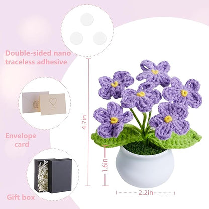 Crochet Flowers Cute Handmade Knitted Potted Flower Plants Gift for Women Female Teacher Birthday Anniversary Valentines Christmas Decor for Car Dashboard Home Room Office Desk Decorations