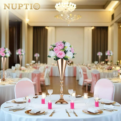 NUPTIO Flower Centerpieces for Wedding Tables: 10 Pcs Pink & White Artificial Flower Ball Arrangement for Weddings Party - Fake Floral Rose for Birthday Bridal Shower Decorations