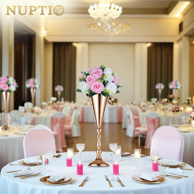 NUPTIO Flower Centerpieces for Wedding Tables: Pink & White Artificial Flower Ball Arrangement for Weddings Party - 2 Pcs Fake Floral Rose for Birthday Bridal Shower Decorations