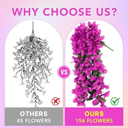 Artificial Bougainvillea Flowers for Outdoor Plant,12 pcs Faux Hanging Flowers Bougainvillea for Outside Decoration,Fake Silk UV Resistant Vines for Front Door Porch(Fuchsia)