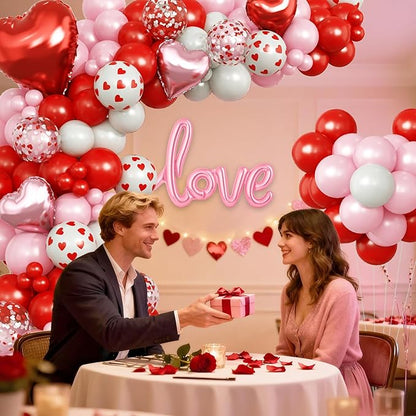 Valentines Day Balloon Arch Garland Kit, Red Pink White Heart Shaped Confetti Latex Balloon with Love Heart Foil Balloons for Happy Valentine Galentines Wedding Anniversary Birthday Party Decorations