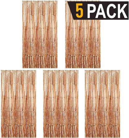 GOER 3.2 ft x 8.2 ft Metallic Tinsel Foil Fringe Curtains Party Photo Backdrop Party Streamers for Birthday,Graduation,New Year Eve Decor (5 Packs,Champagne Gold)
