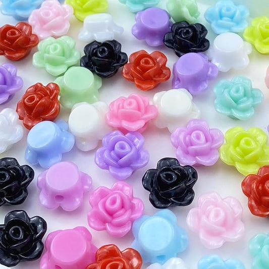 200pcs Acrylic Rose Flower Beads Candy Color Flat Back Spacer Beads Loose Pastel Colorful Decor for DIY Crafts Jewelry Making Bracelet Necklace Earrings(Mixed Color)